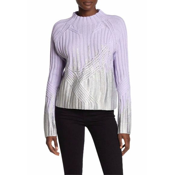 Wildfox Purple Metallic Mock Neck Sweater Size M